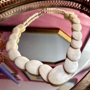 Vintage Hand Carved Deer Bone Disk Bead Tribal Artisan Necklace